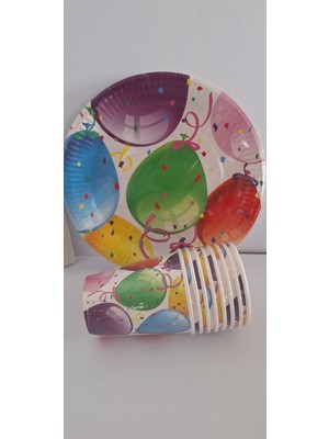 Mutlu Anılar Parti Evi Balon Desenli 8 Li Tabak