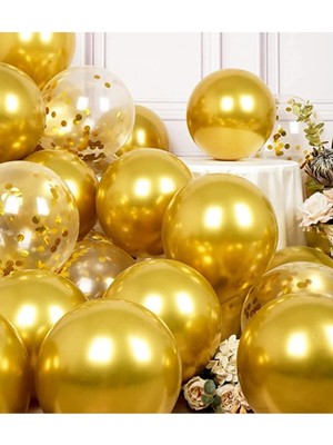 Genel Tedarik Metalik Balon ve Konfetili Balon Seti 20 Adet