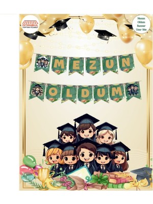 Mezun Oldum Yazılı Banner Süsleme Mezuniyet Partisi Süsleme Yazısı Sınıf Süsleme