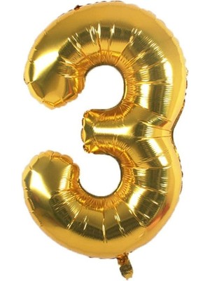 Msda Gold Renk Folyo Balon 100 cm 3 Rakamı Helyum Balon 3 Yaş Kutlamaları İçin Özel