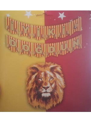 Aslanlı Banner Desenli Banner Sarı Kırmızı Banner