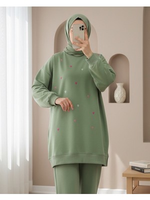 Modamorfo Yuvarlak Yaka Kalp Desenli Penye Tunik  -Çağla Y.