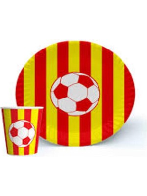 Genel Tedarik Futbol Çizgili Tabak Bardak Seti