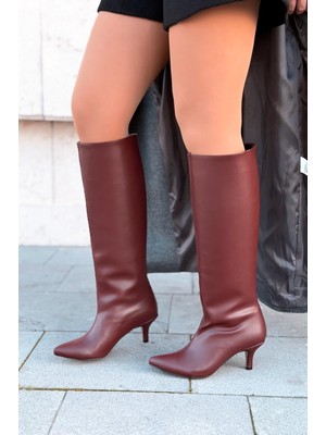 I Love Shoes Celmira Kadın Topuklu Çizme Bordo Mat Deri