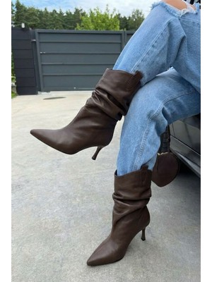 I Love Shoes Veluxe Kadın Topuklu Bot Acıkahve Mat Deri