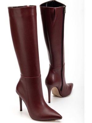 I Love Shoes Zynor Bordo Fermuarlı Lastikli Ince Yüksek Topuklu Kadın Çizme