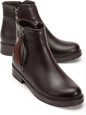 I Love Shoes Vaison Kadın Düz Bot Acıkahve Mat Deri Charmlı