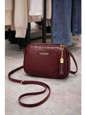 Colorshere Kroko Desenli Çapraz Askılı Kadın Çanta Bordo