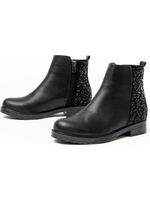 I Love Shoes Clorix Siyah Taş Aksesuarlı Fermuarlı Günlük Kadın Bot