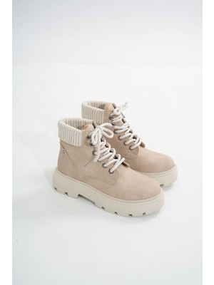 I Love Shoes Clorin Bej Süet Bağcıklı Kalın Taban Kadın Günlük Bot