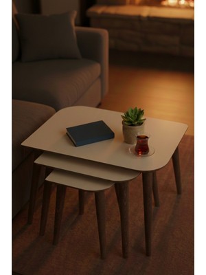 brahim Modern Tasarımlı Mdf 3’lü Zigon Sehpa Seti – Ahşap Ayaklı, Dayanıklı ve Dekoratif Salon Yan Sehpa