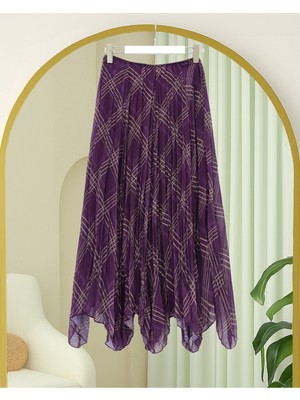 Modamorfo Eteği Asimetrik Kesim Astarlı Şifon Etek -Mor