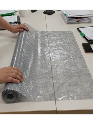 Ünal File 140 x 250 cm Silinebilir Lüks Masa Örtüsü Şeffaf Hasır Desen Gri Pvc Masa Örtüsü