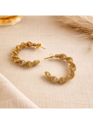 Vipfoni Gold Renk Burgu Yarım Ay Halka Çelik Küpe