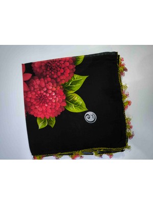 Cenk El Yapımı Iğne Oyası Işlemeli Ipek Yazma – Çok Renkli Çiçek Motifli Şık Eşarp