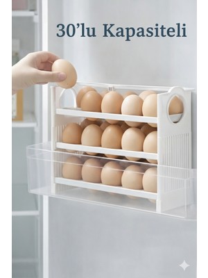 Primeaks 30 Bölmeli Yumurta Organizer 3 Katlı Buzdolabı Içi Düzenleyici Raf