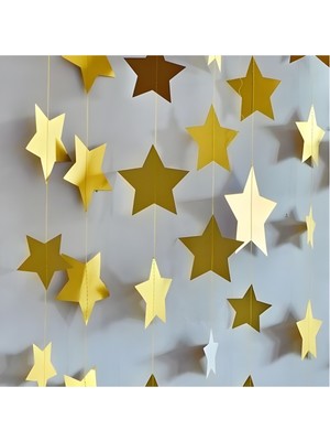 İnci Sepette 5 Metre Yıldız Sarkıt Süs Ramazan Süsleri Metalik Gold Yıldız Süs