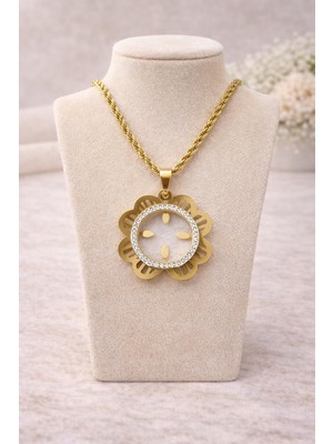 Vipfoni Çiçek Model Çeyrek ve Gram Koyulabilen Çelik Kolye