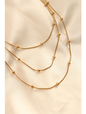 Epilons Çelik Altın Renkli Topçuk Tasarımlı Çoklu Kolye - TJ-BKO6243