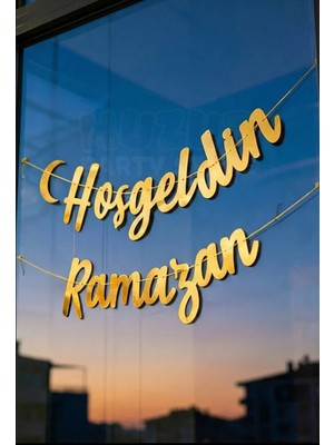 İnci Sepette Hoşgeldin Ramazan Yazılı Kaligrafi Banner Gold Renkli 200X30 cm Ramazan Bayramı Altın Renginde Süs