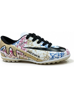 Modayak Walked Flet Beyaz & Siyah Çorapsız  Halı Saha Krampon Futbol Ayakkabısı