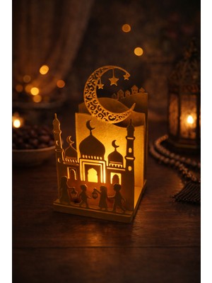 Aktastore Dekoratif Ramazan Süsü Ramazan Feneri Kendin Yap Altın Renk