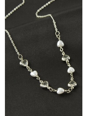 Marsilyan Kalp Inci Kristal Taşlı Kolye