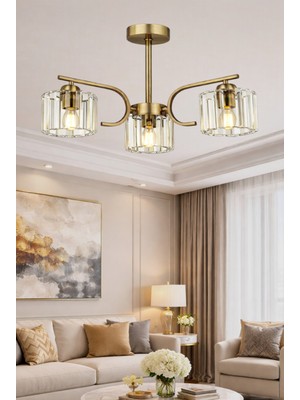 Esslight Asel 3 Lü Eskitme Plafonyer Kristal Taşlı Salon Mutfak Yatak Odası Avize