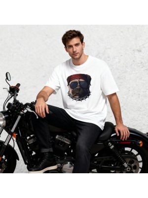Hena Chill Dog - Kamp, Eğlence, Motorcu T-Shirt Beyaz