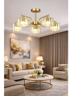 Esslight Asel 5 Li Eskitme Plafonyer Kristal Taşlı Salon Mutfak Yatak Odası Avize