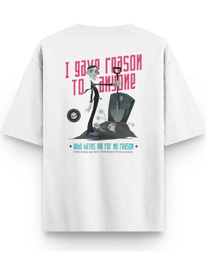 Overoz I Gave Reason To Anyone Sırt Baskılı Beyaz Yarı Oversize Tshirt  1325