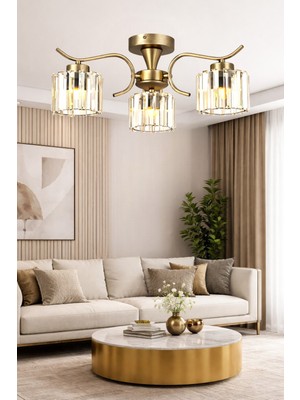 Esslight Miliç 3 Lü Eskitme Plafonyer Kristal Taşlı Salon Mutfak Yatak Odası Avize