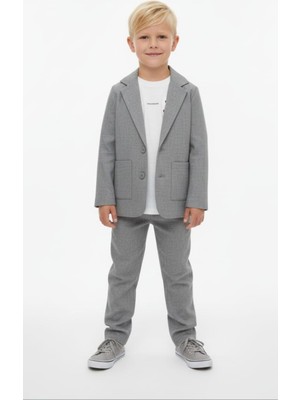 Dmb Erkek Çocuk Ince Keten Naturel Kumaş Kısa Kol Badi Ceket Pantolon Spor Takım