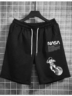 Punix Punıx Büyük Beden Nasa Baskılı Yüksek Kalite Ter Tutmayan Lastik Bel Yazlık Erkek Şort