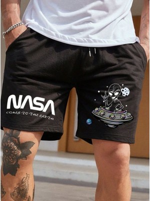 Punix Punıx Büyük Beden Nasa Baskılı Yüksek Kalite Rahat Kalıp Tam Yazlık Erkek Şort