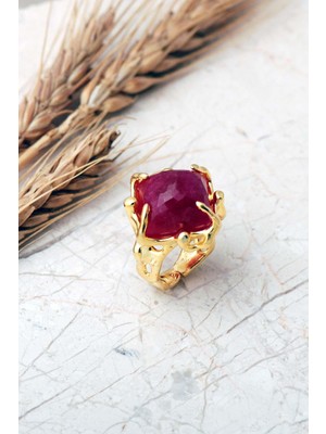 Sümer Telkari 6 Farklı Doğal Taş Seçenekli Altın Yaldızlı 925 Ayar Gümüş Ayarlanabilir Yüzük 6012