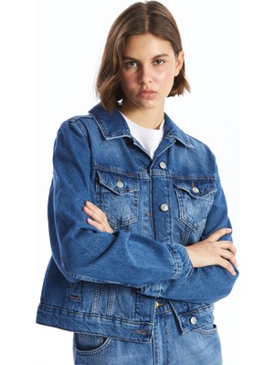 Lc Waikiki Yeni Sezon Gömlek Yaka Düz Uzun Kolu Kadın Jean Ceket