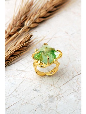 Sümer Telkari 6 Farklı Doğal Taş Seçenekli Altın Yaldızlı 925 Ayar Gümüş Ayarlanabilir Yüzük 6012