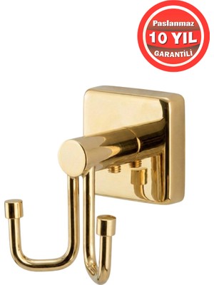 Banyom Home Altın Gold Paslanmaz Pirinç Vizyon Çiftli Bornozluk Banyo Askısı
