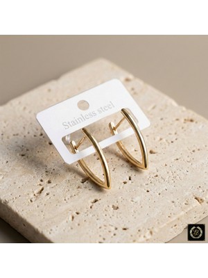 Stainless Steel 316L Çelik Gold Renk V-Shape Küpe