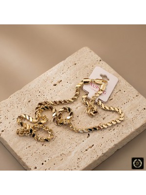 Xuping Jewelry Vıp Seri 316L Çelik 14K Gold Renk Işıltılı Arpa Örgü Zincir Kolye 60 cm