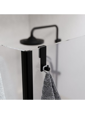 Zift Unique Siyah Mat 304 Paslanmaz Duşakabin Askısı - Sadece 6mm Sabit Cam Için - Sürgülü Kapıya Uygun Değildir