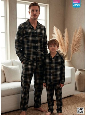Ekose Desenli Baba Oğul Süet Pijamatakımı