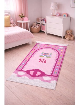 Kale Promosyon Pembe , Mavi Çocuk Isimli Nakışlı Seccade , Namazlık - 40 x 95  cm