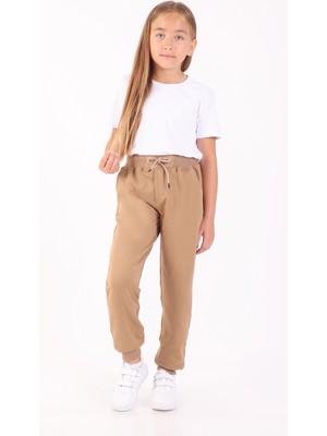 Rekor Moda Kız Çocuk Eşofman Altı Okul ve Günlük Rahat Cepli Basic Jogger 2 Iplik Mevsimlik 5-14 Yaş Bej