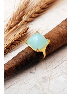 Sümer Telkari 5 Farklı Doğal Taş Seçenekli Altın Yaldızlı Kare 925 Ayar Gümüş Ayarlanabilir Yüzük 6013