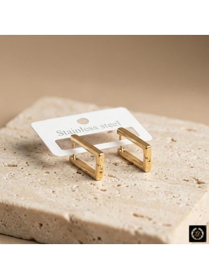 Stainless Steel 316L Çelik Gold Renk Dikdörtgen Küpe