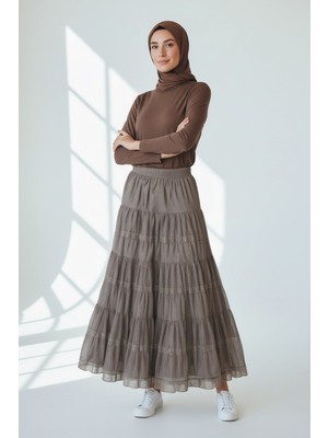 Kadın Beli Lastikli Katlı Çingene Etek