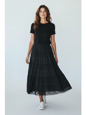 0kadın Beli Lastikli Katlı Çingene Etek