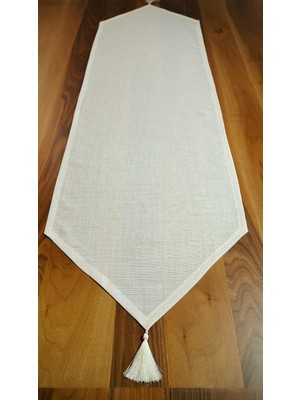 Hepta Collection Simli Keten Runner Püsküllü, Kırık Beyaz, 45X150CM